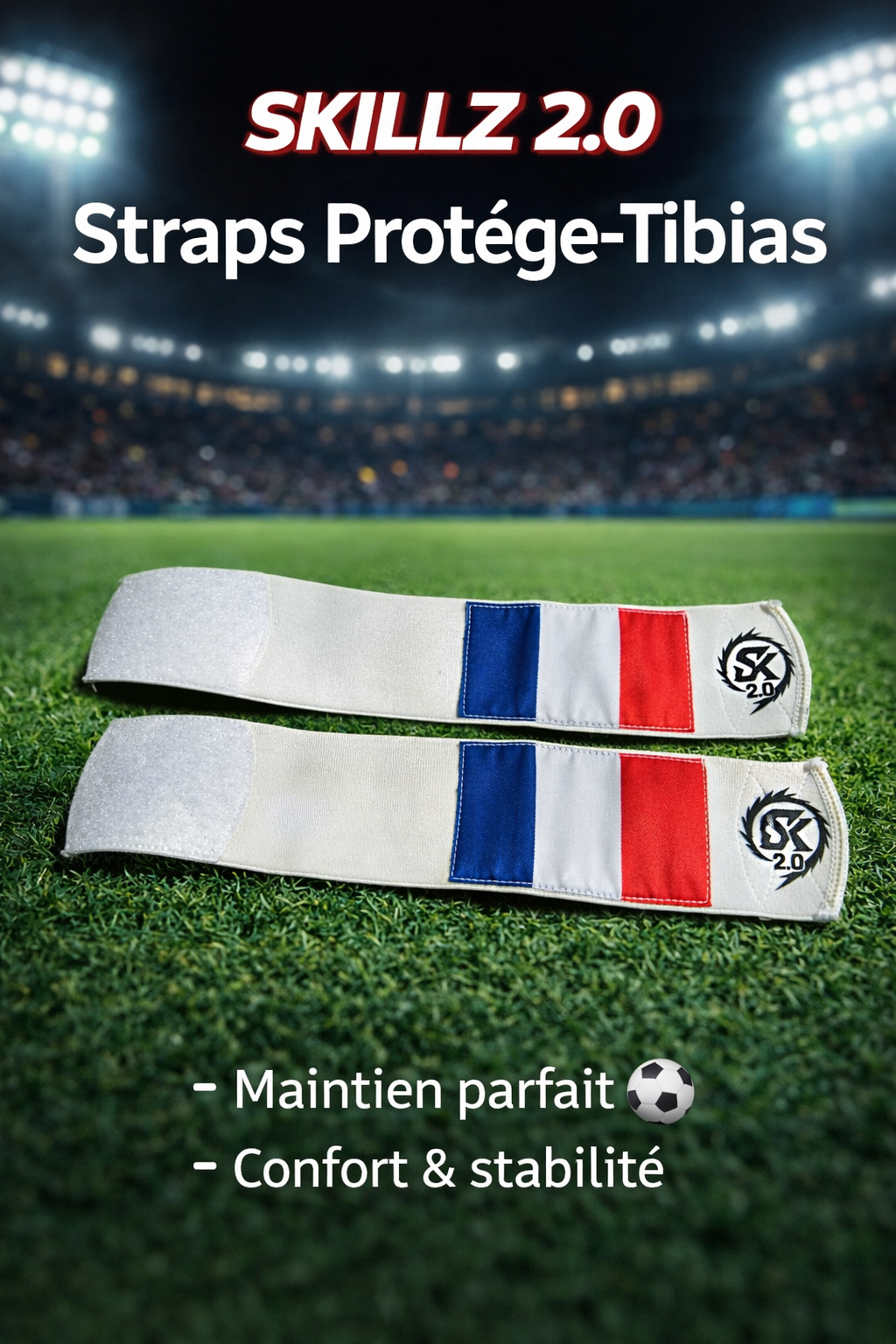 Elastique protege-tibias football Drapeau France Skillz 2.0 - Maintien parfait
