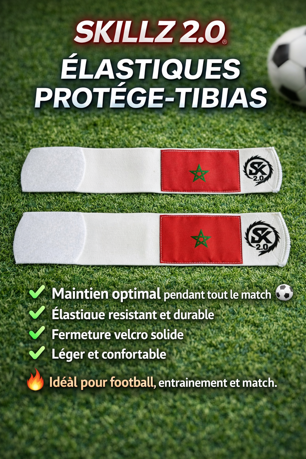 Elastique protege-tibias football Drapeau Maroc Skillz 2.0 - Maintien parfait